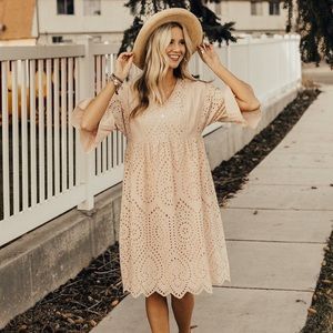 ROOLEE Falling for You Eyelet Blush Boho Dress